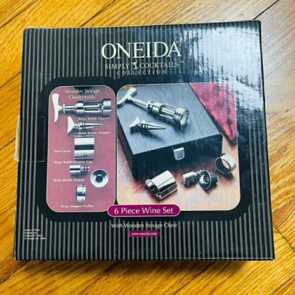 Oneida Simply Cocktails Collection 6 piece wine set w/wood storage box chest new - Picture 3 of 3